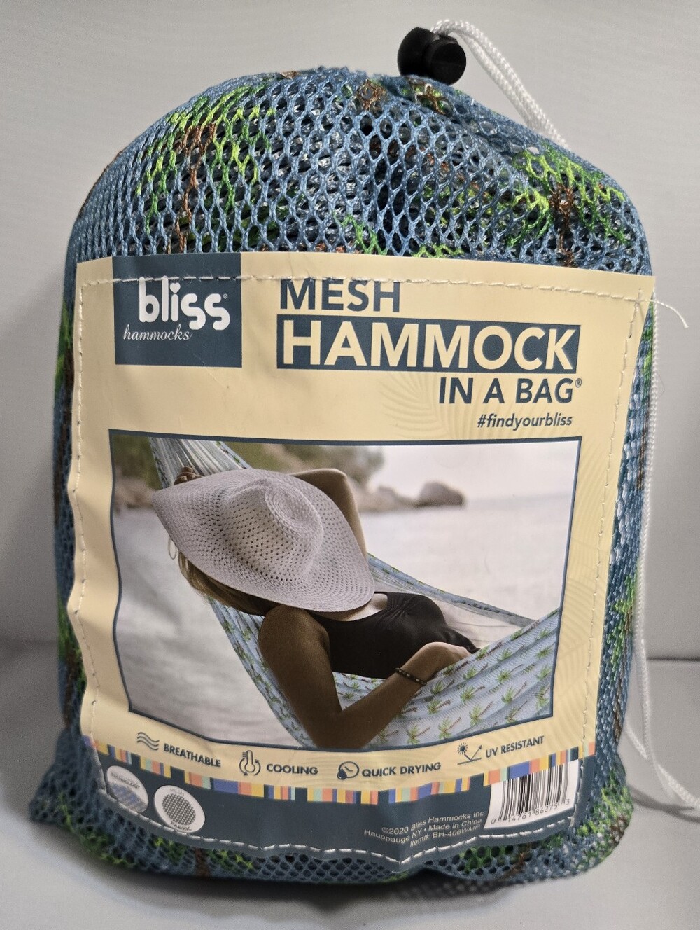 Bliss Mesh Hammock in a Bag - Blue/Green Print